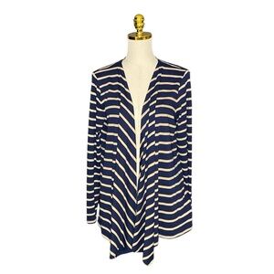 MICHAEL KORS Waterfall Womens Lightweight Cardigan Navy & Tan Striped Cardigan L